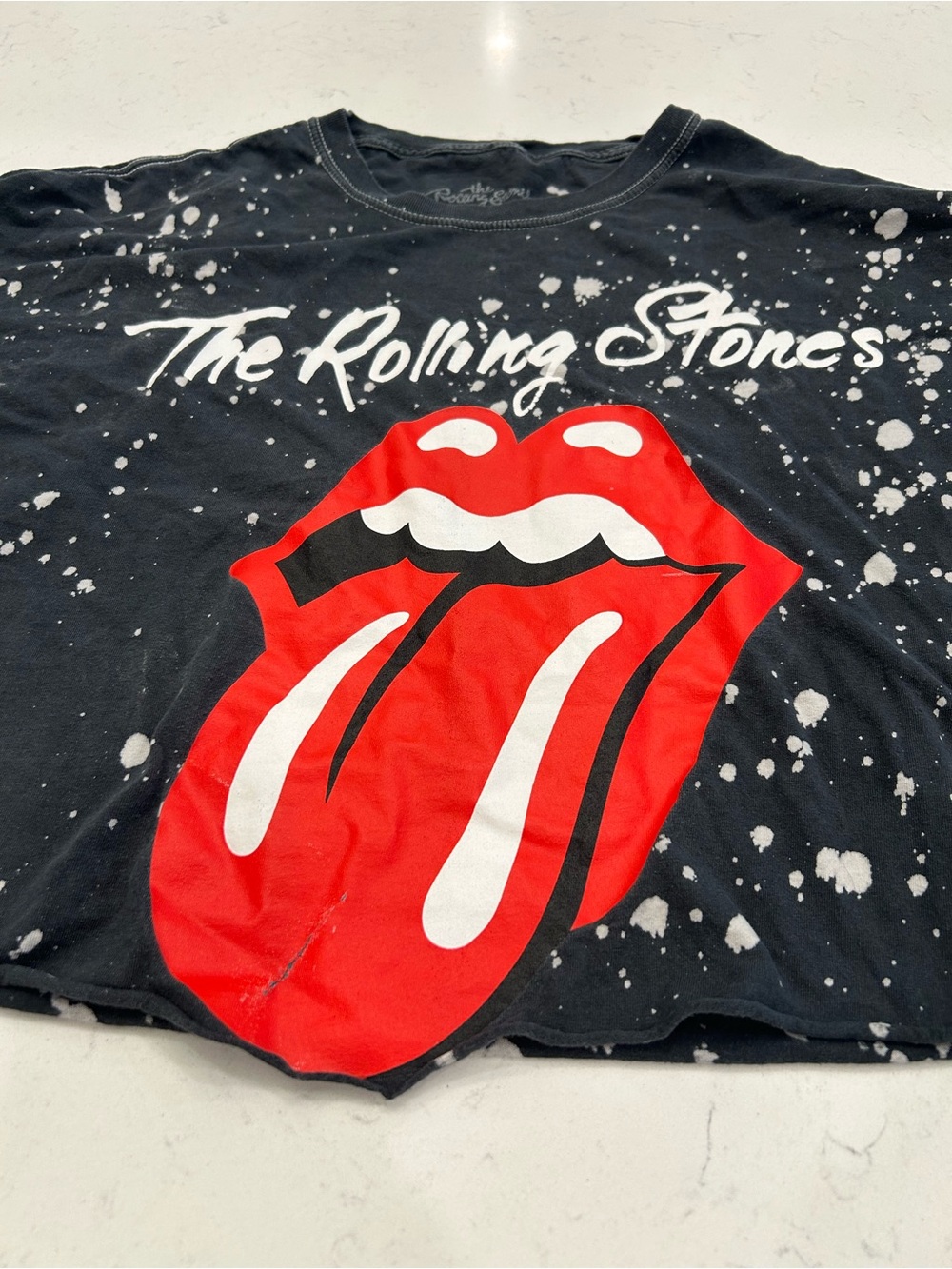 The Rolling Stones Black Bleached Crop Tee with Red Tongue Graphic - Picture 4 of 8